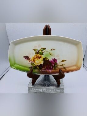 Vintage Floral Porcelain Serving Tray Relish Celery Dish Signed Silesia On Back